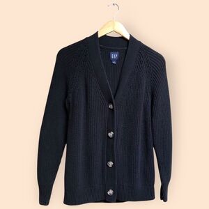 GAP Black Cable Knit Chunky Cardigan Sweater Tortoise Buttons Women’s Small